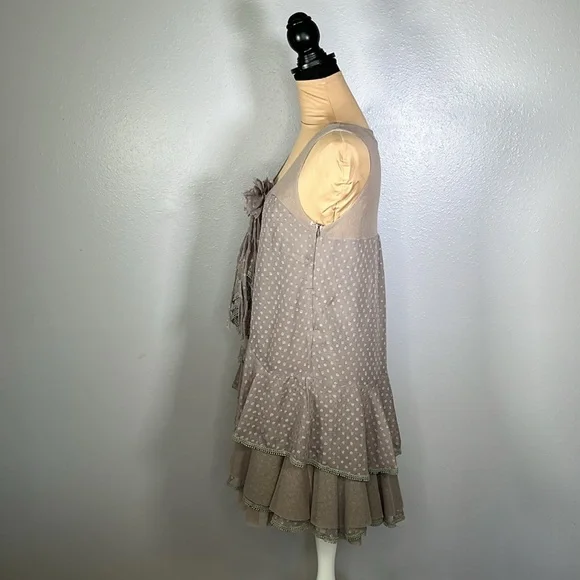 Gray rosette tiered ruffle mesh mini dress M fairycore coquette brunch soft girl - Picture 4 of 16